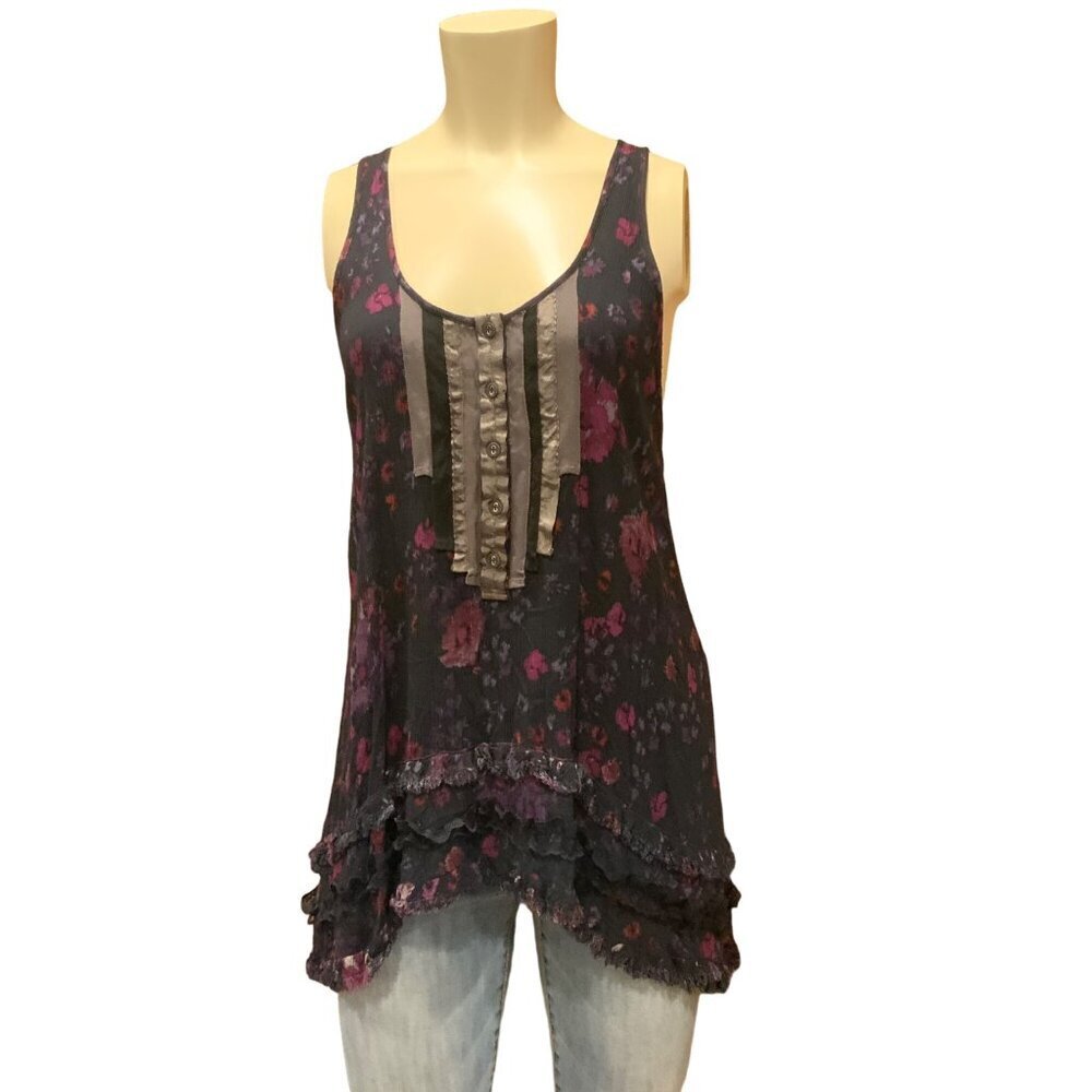 Free People Women's size 8P Sleeveless Dark Blue/Pink floral Racerback Pull on